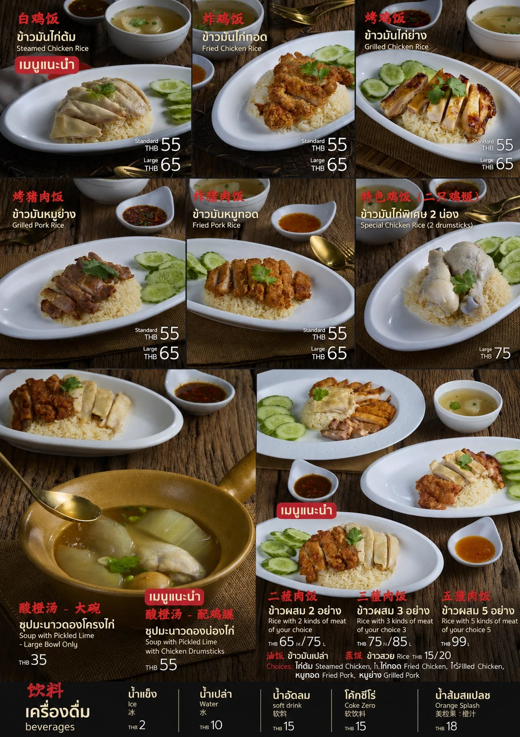 แผ่นเมนูข้าวจานเดียว ซุปมะนาวดอง และเครื่องดื่ม พร้อมราคา